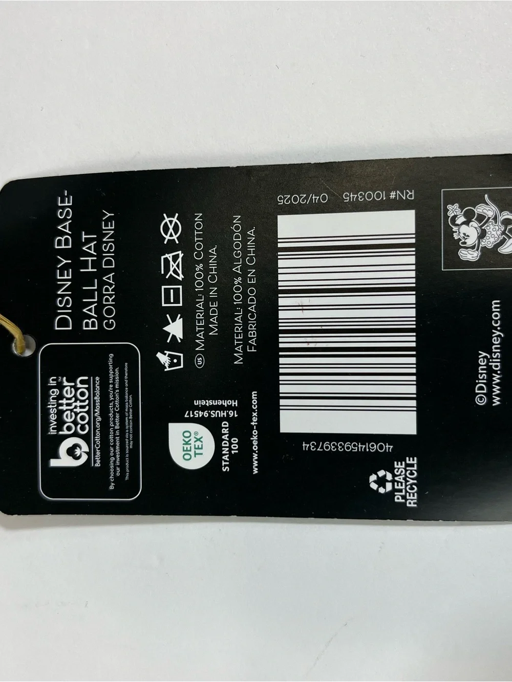 Disney‎ Black Tag Featuring Minnie Mouse Artwork - White & Black